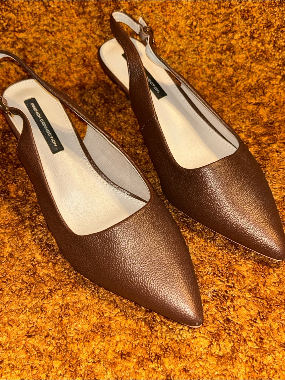 French Connection Brown Pointed Slingback Flats with Adjustable Buckle - Picture 7 of 7